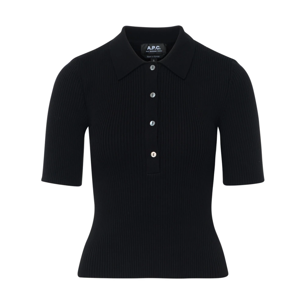 A.p.c. Navy Blauwe Geribbelde Katoenen Polo Blue Dames