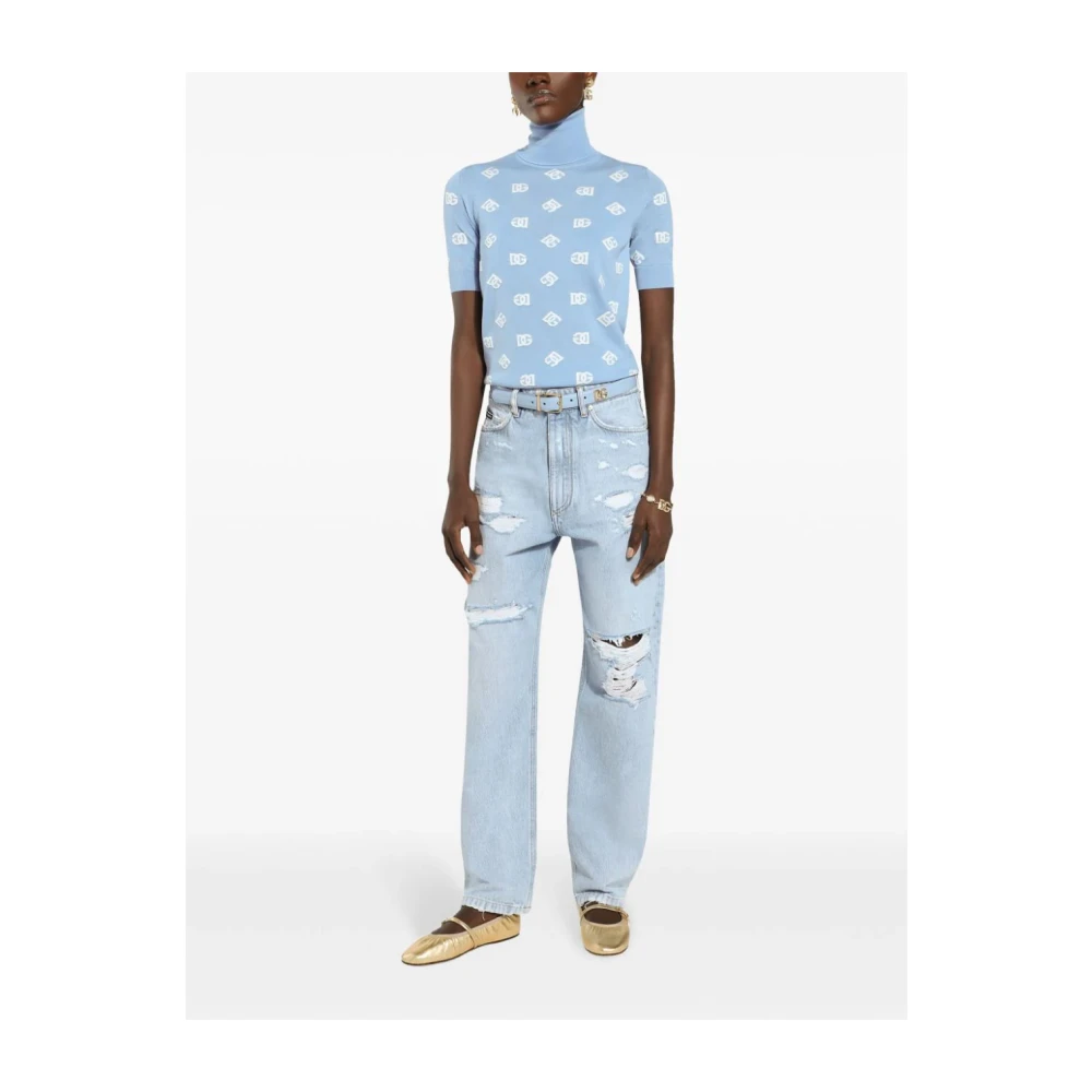 Dolce & Gabbana Blauwe Distressed Straight Leg Jeans Blue Dames