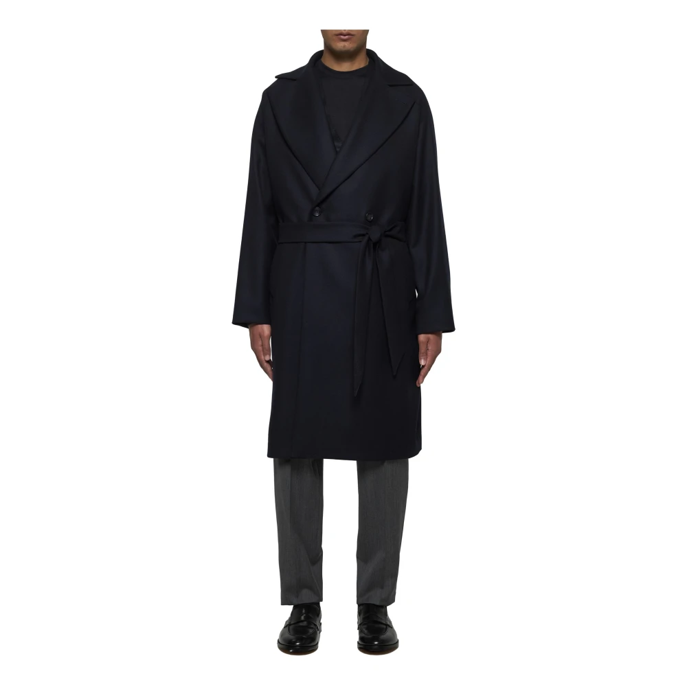 Tagliatore Blauwe Wollen Jas met Revers Blue Heren