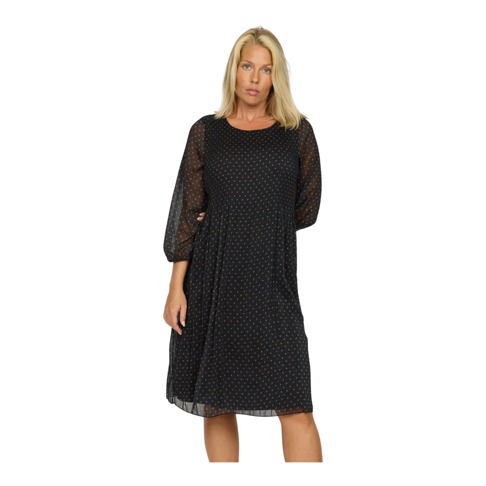 2-Biz Gestreepte Jurk met Plooien en 3 4 Mouwen Black Dames