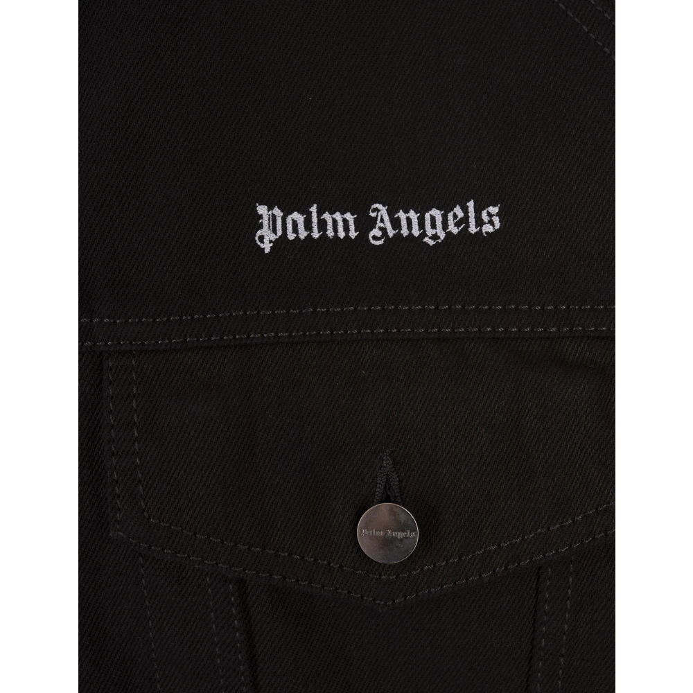 Palm Angels Zwarte Denim Jas met Logoprint Black Heren