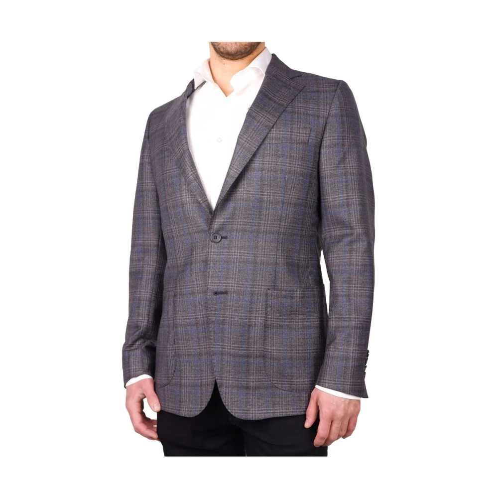 Made in Italia Wollen Blazer Blauw-Grijs Geruite Jas Brown Heren