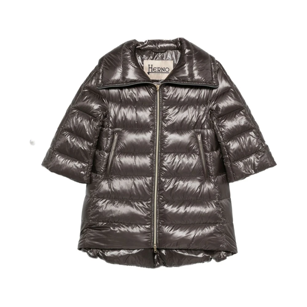 Herno Women's Gray Winter Jackets, Xs, Grey Midi Down Jacket For