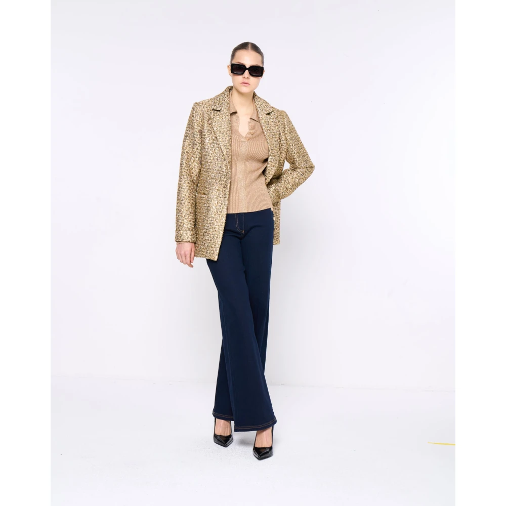 Silvian Heach Gebreide shirt met V-hals en knopen Beige Dames