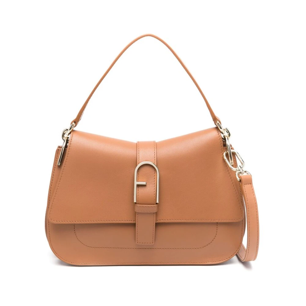 Furla Lichtbruine leren schoudertas met booglogo Brown Dames
