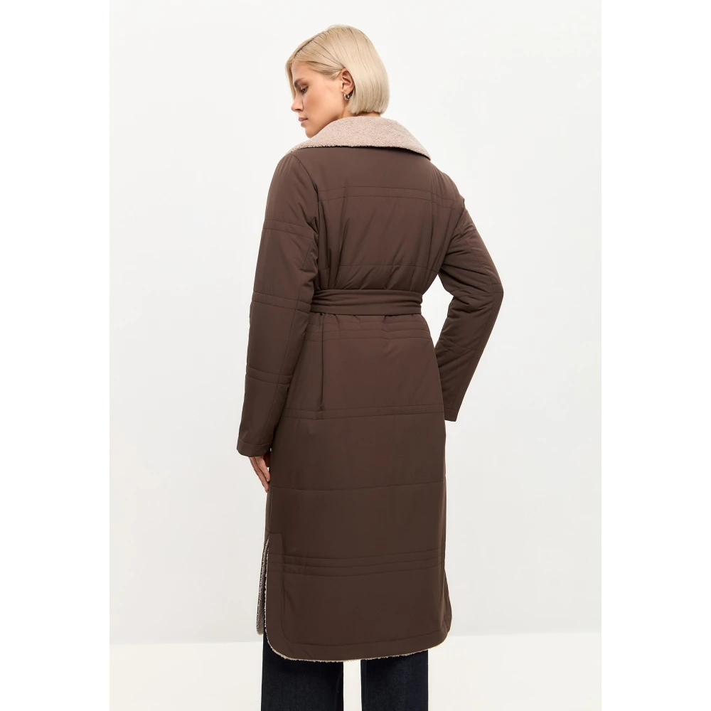 Cesare Gaspari Gebelde lange jas met shearling kraag Brown Dames