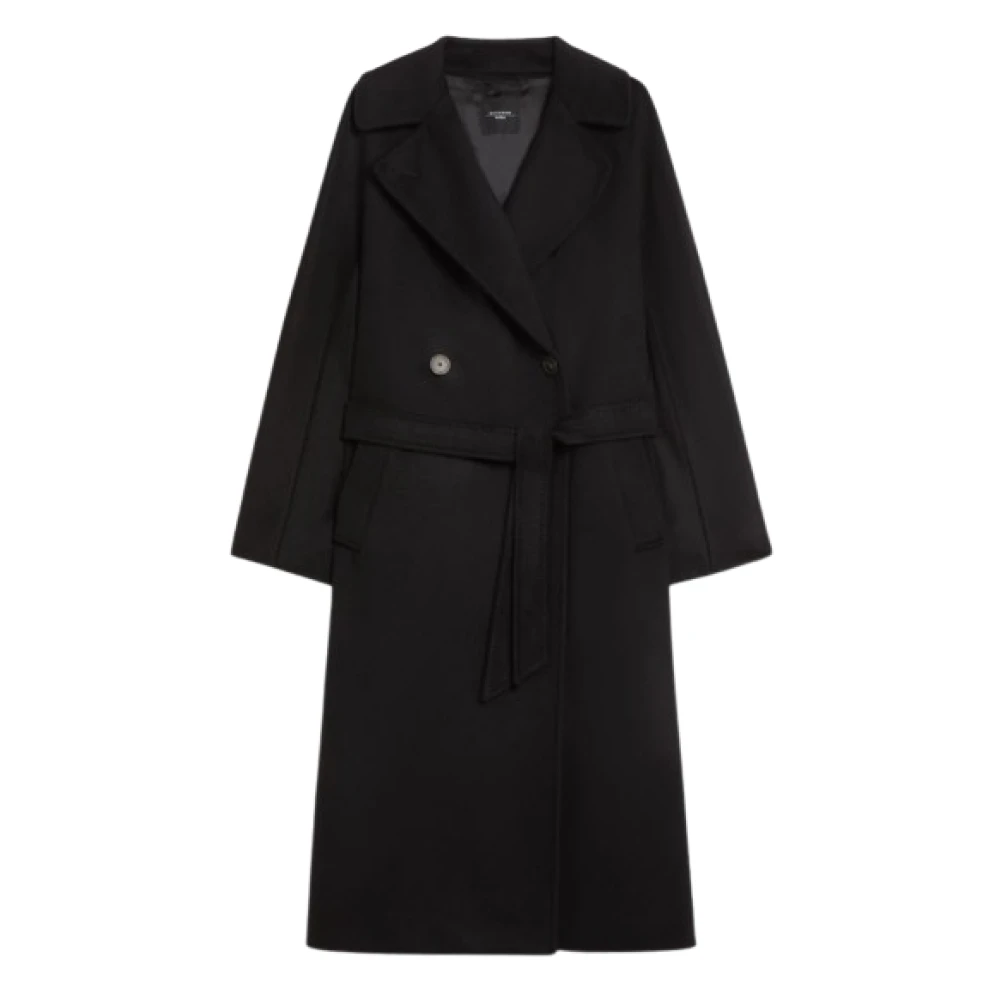 Max Mara Weekend Zwarte Wolle Dubbelrijige Jas Black Dames