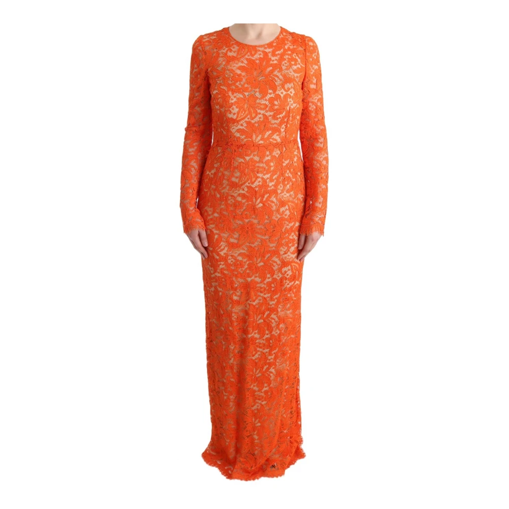 Dolce & Gabbana Pre-owned Orange Floral Ricamo Sheath Long Dress Orange, Dam