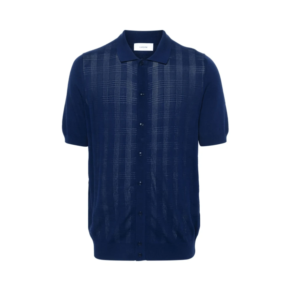 Lardini Navy Blue Geruit Patroon Polo Shirt Blue Heren