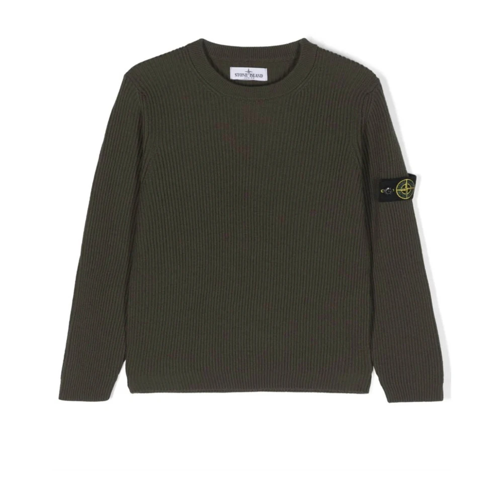 Stone Island Green Kids Knitwear, Male, 8 Y, Virgin Wool Jumper