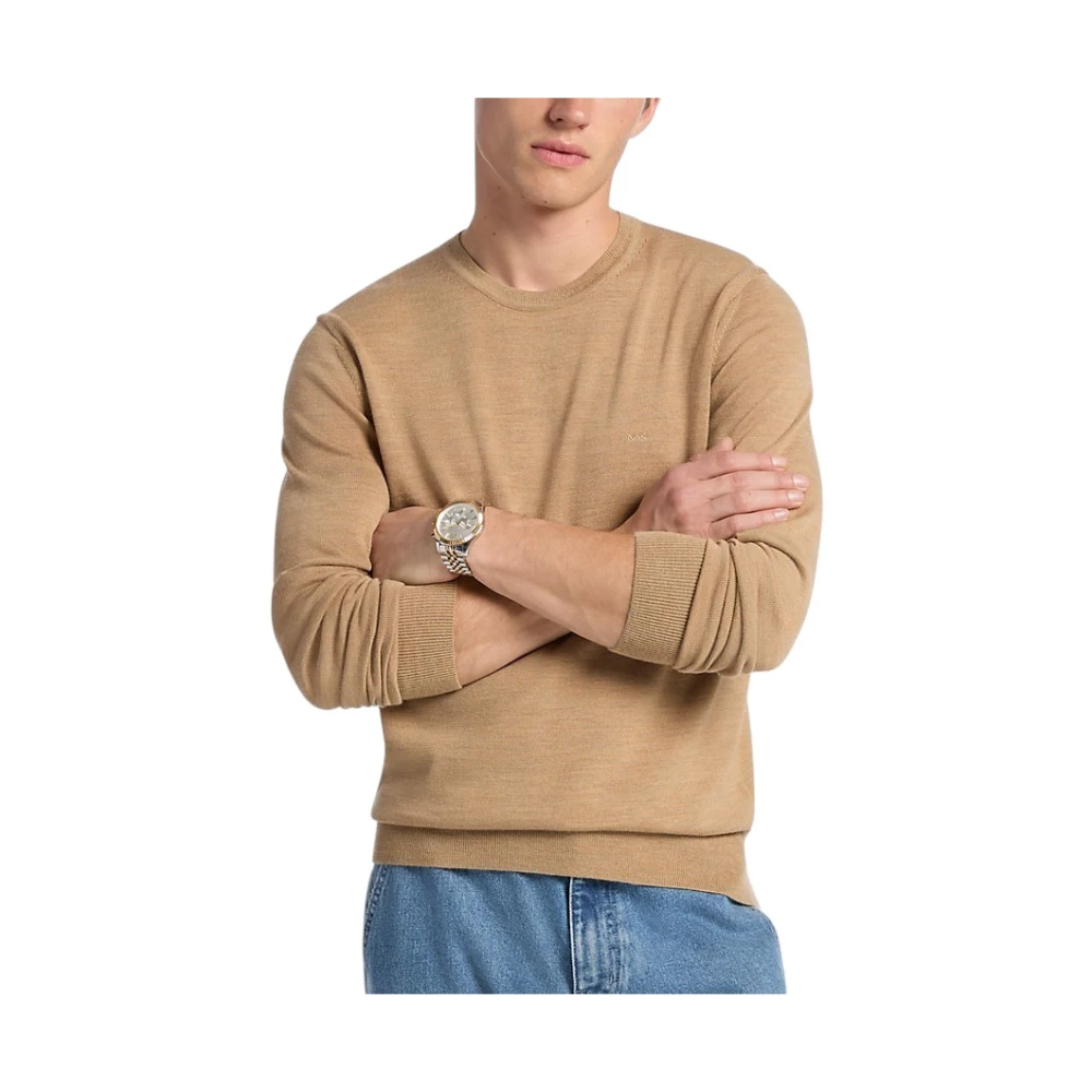 Michael Kors Men's Beige Crew-Neck Jumper - Round-Neck Knitwear - 2XL - Knitwear
