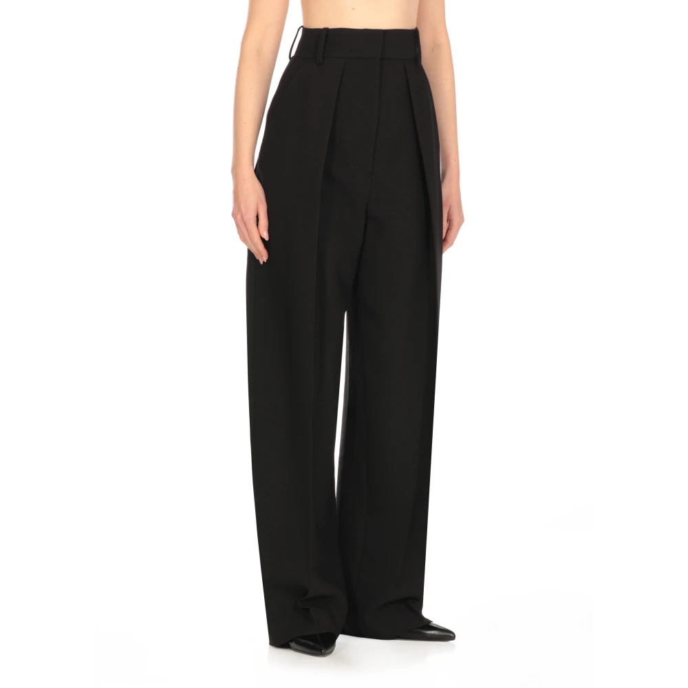 Khaite Zwarte Wollen Palazzo Broek Black Dames