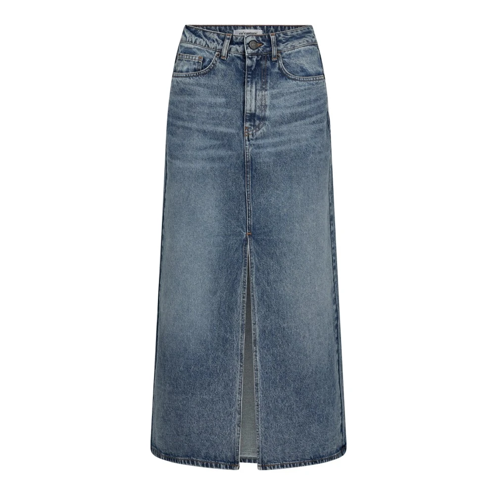 Co'couture Blue Denim Skirts, Female, Xs, Vika Slit Denim Skirt