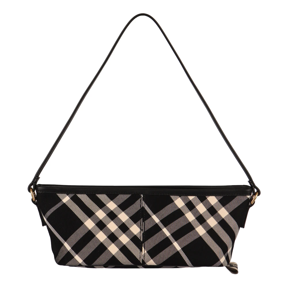 Burberry Check Mini Schoudertas met Leren Details Black Dames