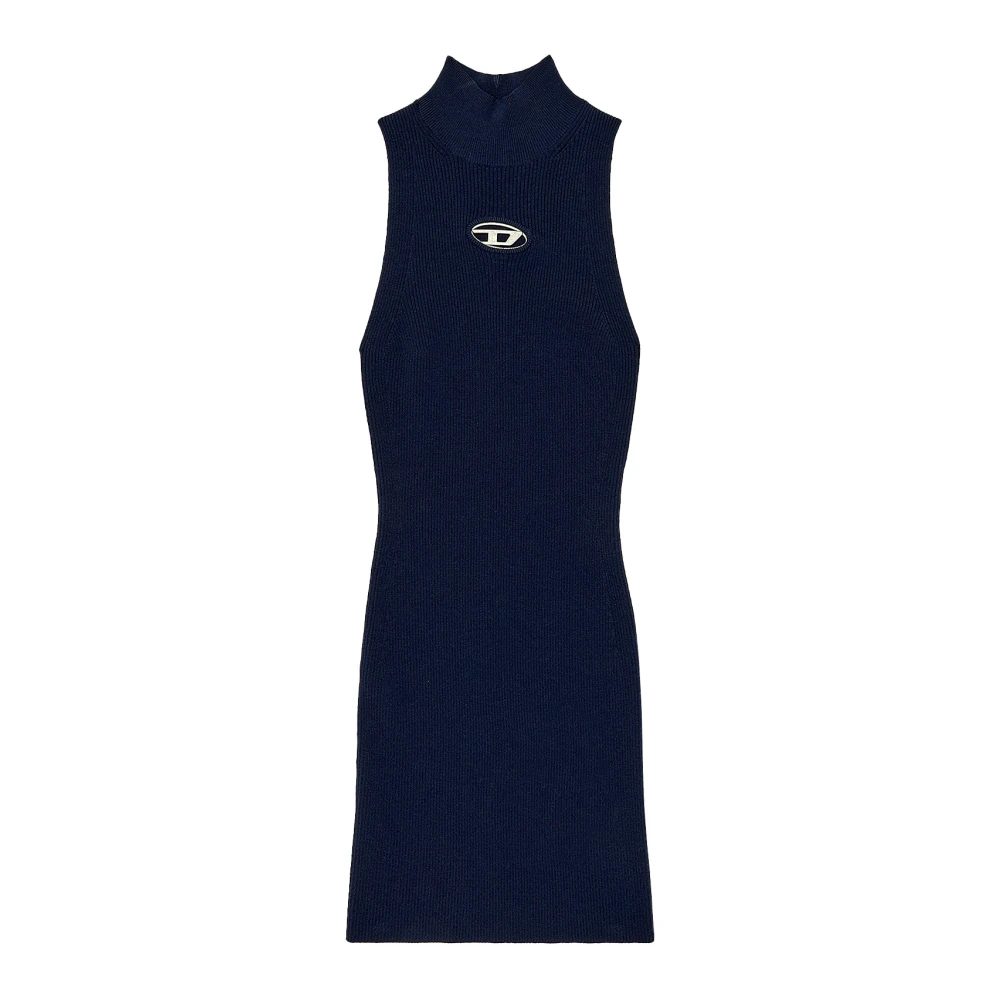 Diesel Geribbelde viscose jurk met hoge hals Blue Dames