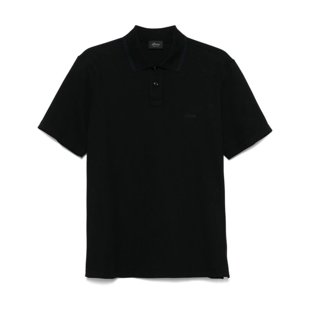 Brioni Zwarte knoopsluiting revers korte mouw polo Black Heren