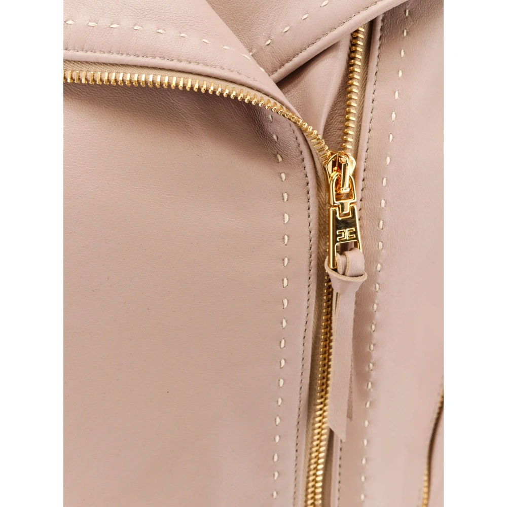 Elisabetta Franchi Gestikte leren jas met asymmetrische rits Pink Dames