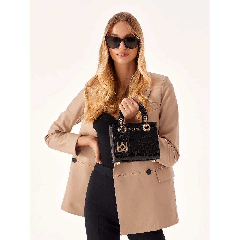 Kazar Kleine stijve handtas in reliëfleer Black Dames