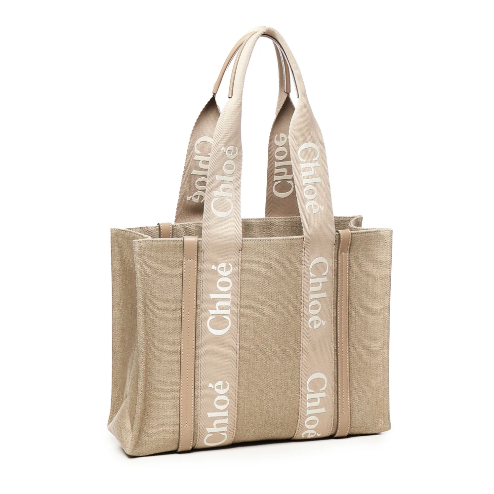 Chloé Beige Canvas Tote met Leren Afwerking Beige Dames