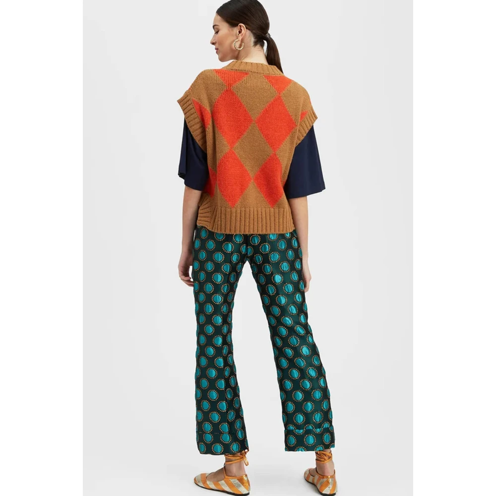 La DoubleJ Groene Grafische Print Zijden Broek Green Dames