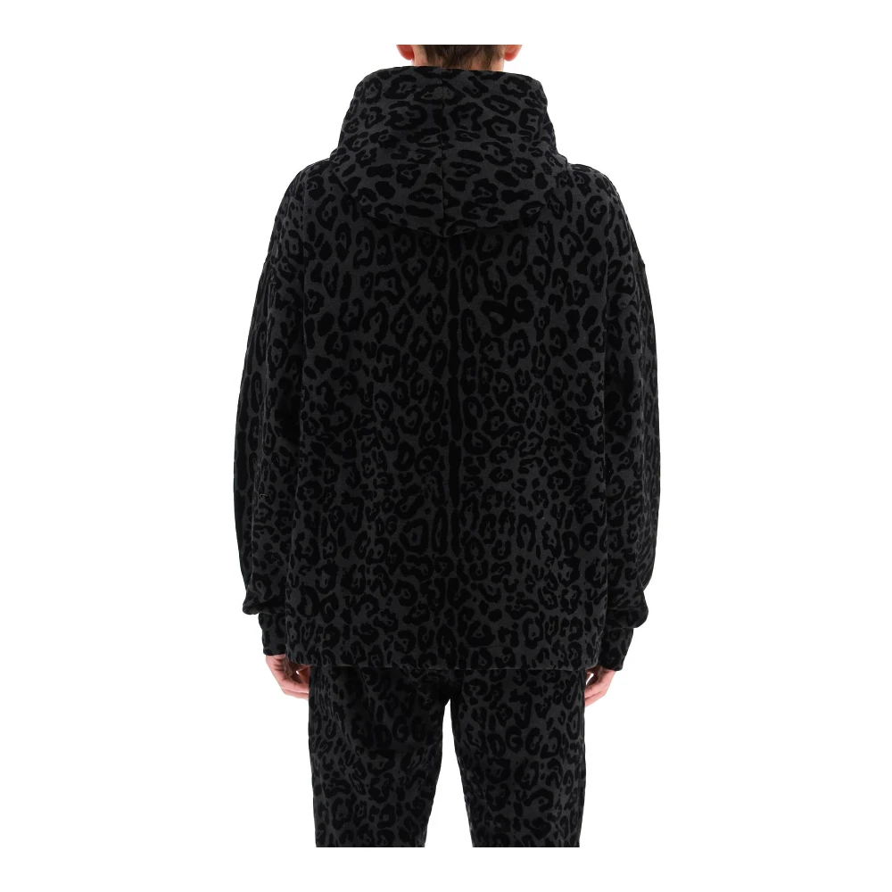 Dolce & Gabbana Leopard Flocked Hoodie Sweatshirt Black Heren