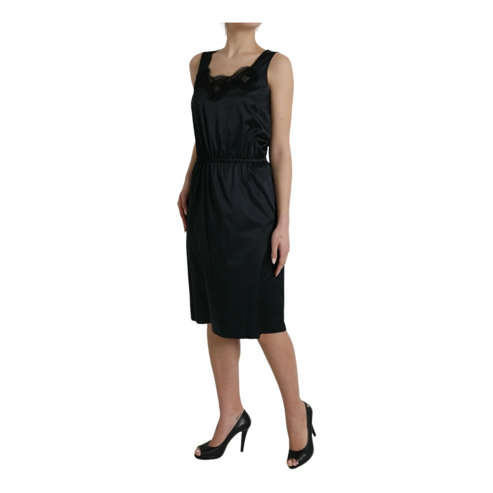 Dolce & Gabbana Zwart Zijden Kantdetail Midi Jurk Black Dames