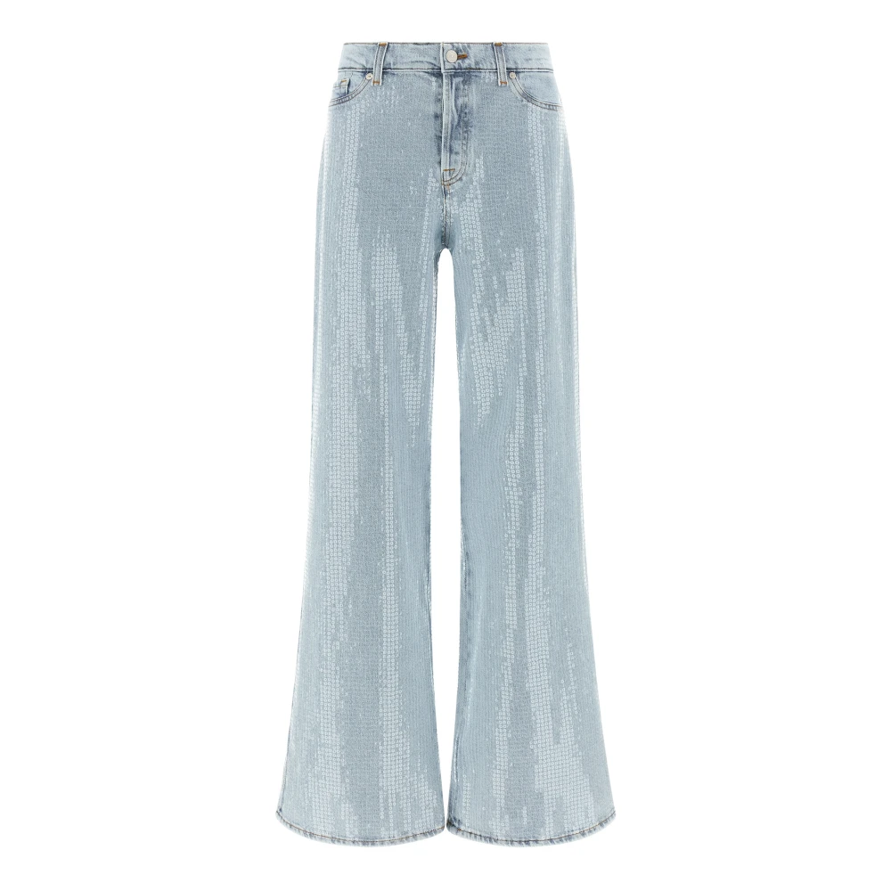 7 For All Mankind Women's Blue Wide Jeans, W29, Lotta Sequin Wide Jeans