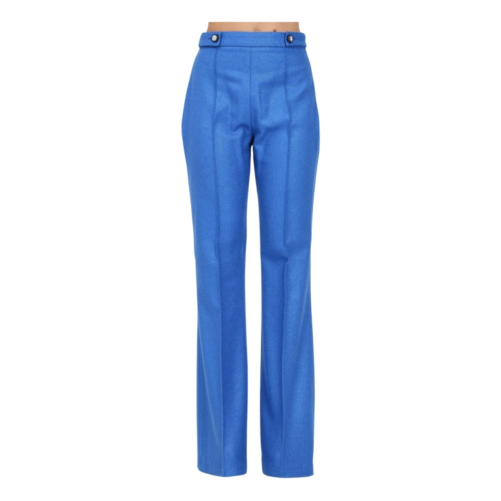 Chiara Ferragni Collection Wijde wollen broek met zilveren logoplaat Blue Dames