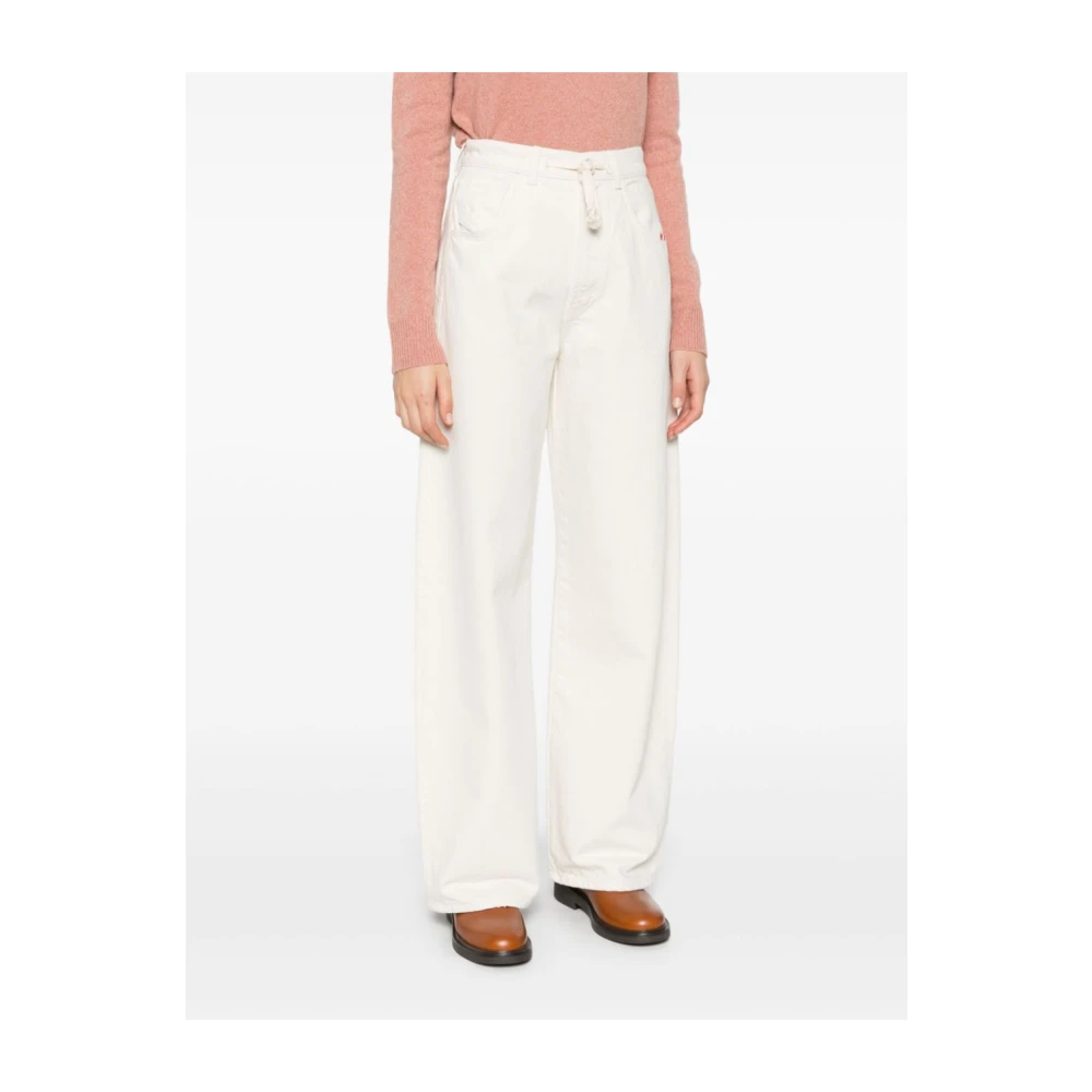 Amish Witte Denim Jeans met Koordsluiting White Dames
