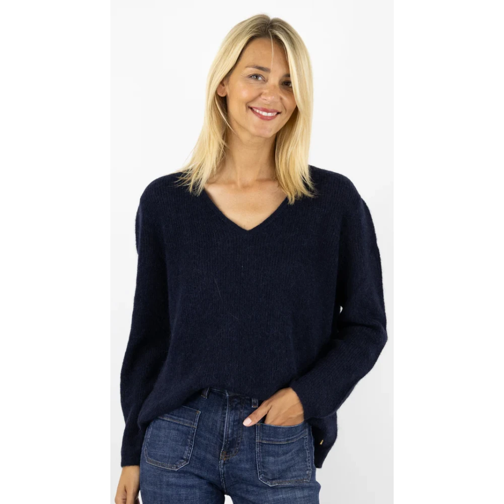 Des Petits Hauts Blauwe Marine V-Hals Trui Blue Dames