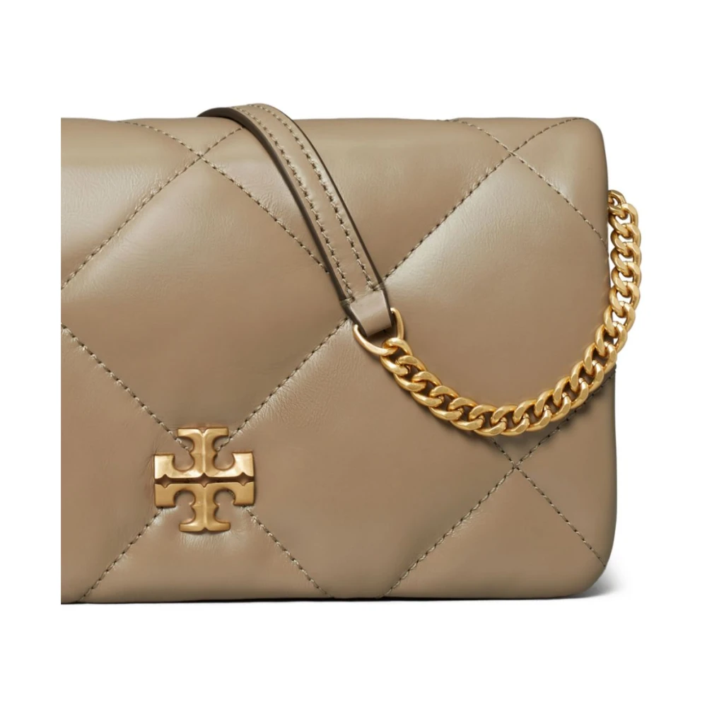 TORY BURCH Gewatteerde leren portemonnee met kettingriem Beige Dames