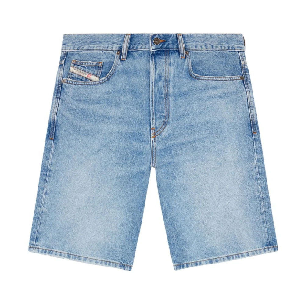 Diesel Indigo Denim Bermuda Shorts met Logo Blue Heren