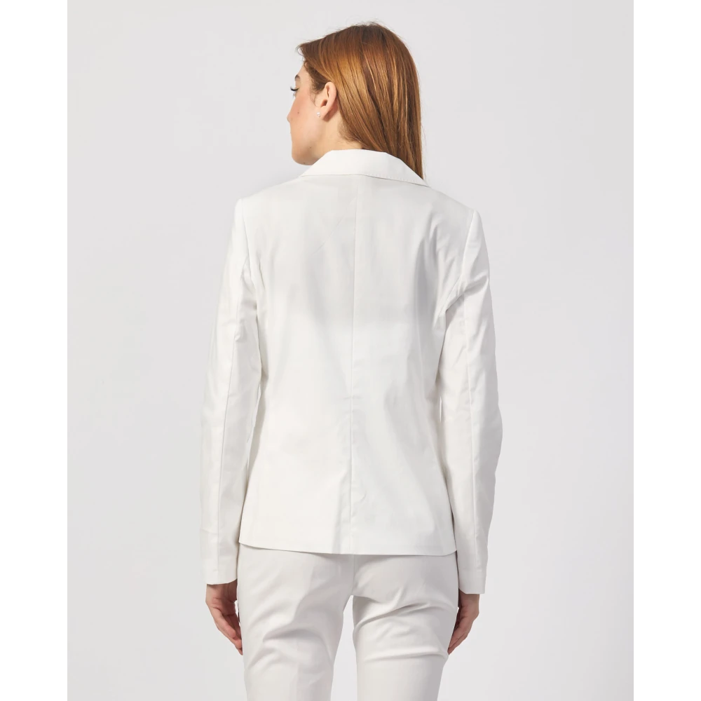 YES ZEE Witte Katoenen Jas met Gouden Knoop White Dames