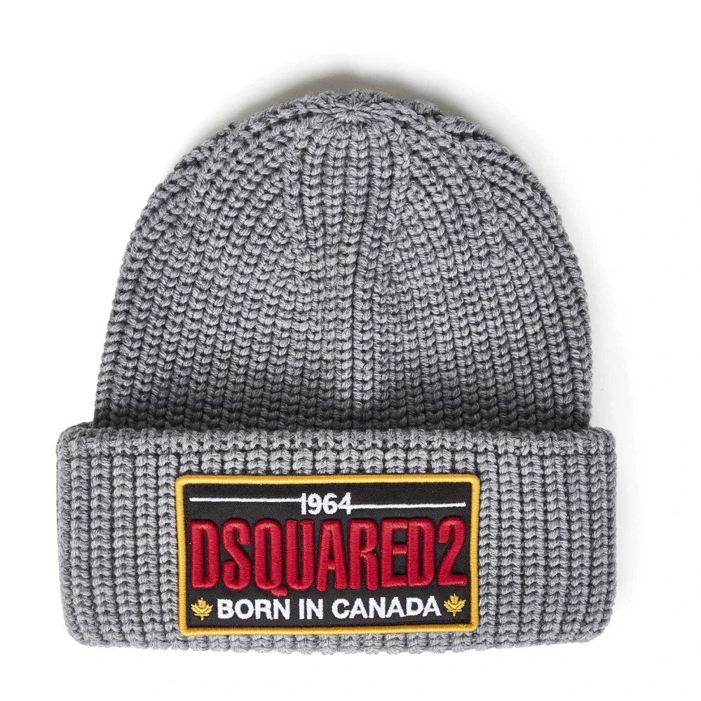 Dsquared2 Chunky Ribbed Wool Beanie Grijs Gray Heren