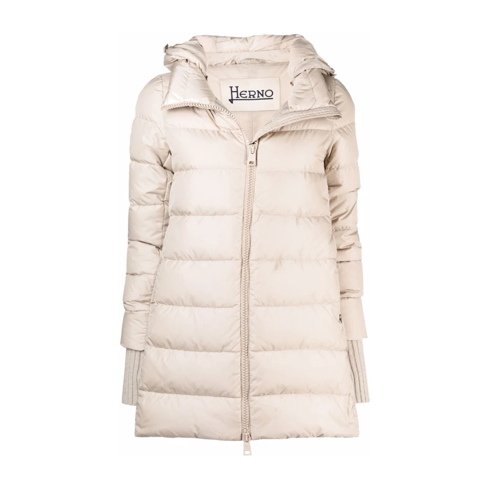 Herno Beige Medium Down Jacket With Hood - Female - Down Coats - M - Coats