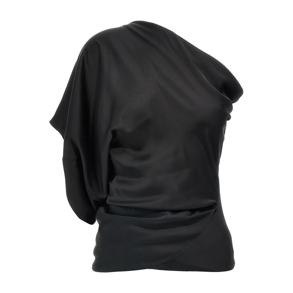 Rick Owens Zwarte gedrapeerde top met asymmetrische hals Black Dames