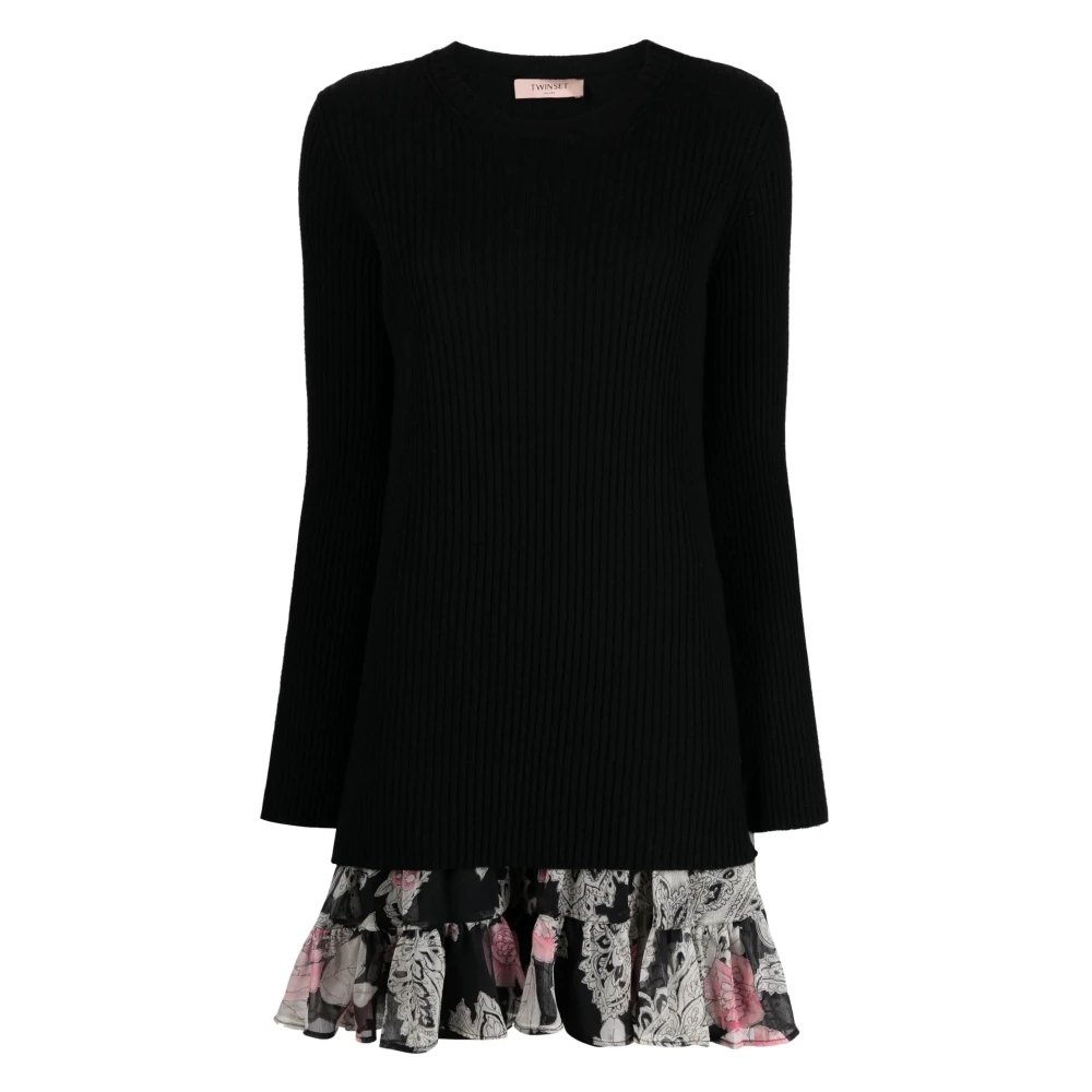 Twinset Elegante Zwarte Mini Jurk Black Dames