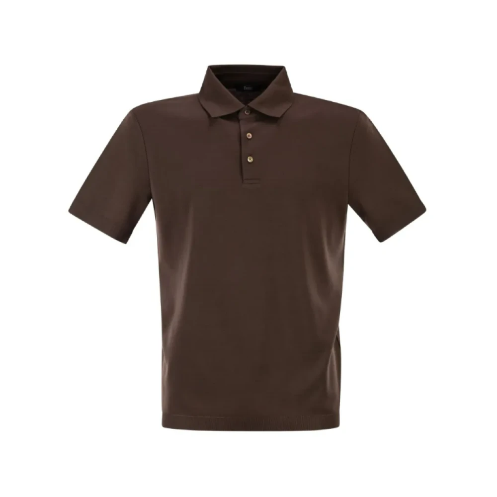 Herno Men's Brown Polo Shirts, S, Jersey Knit Effect Polo Shirt