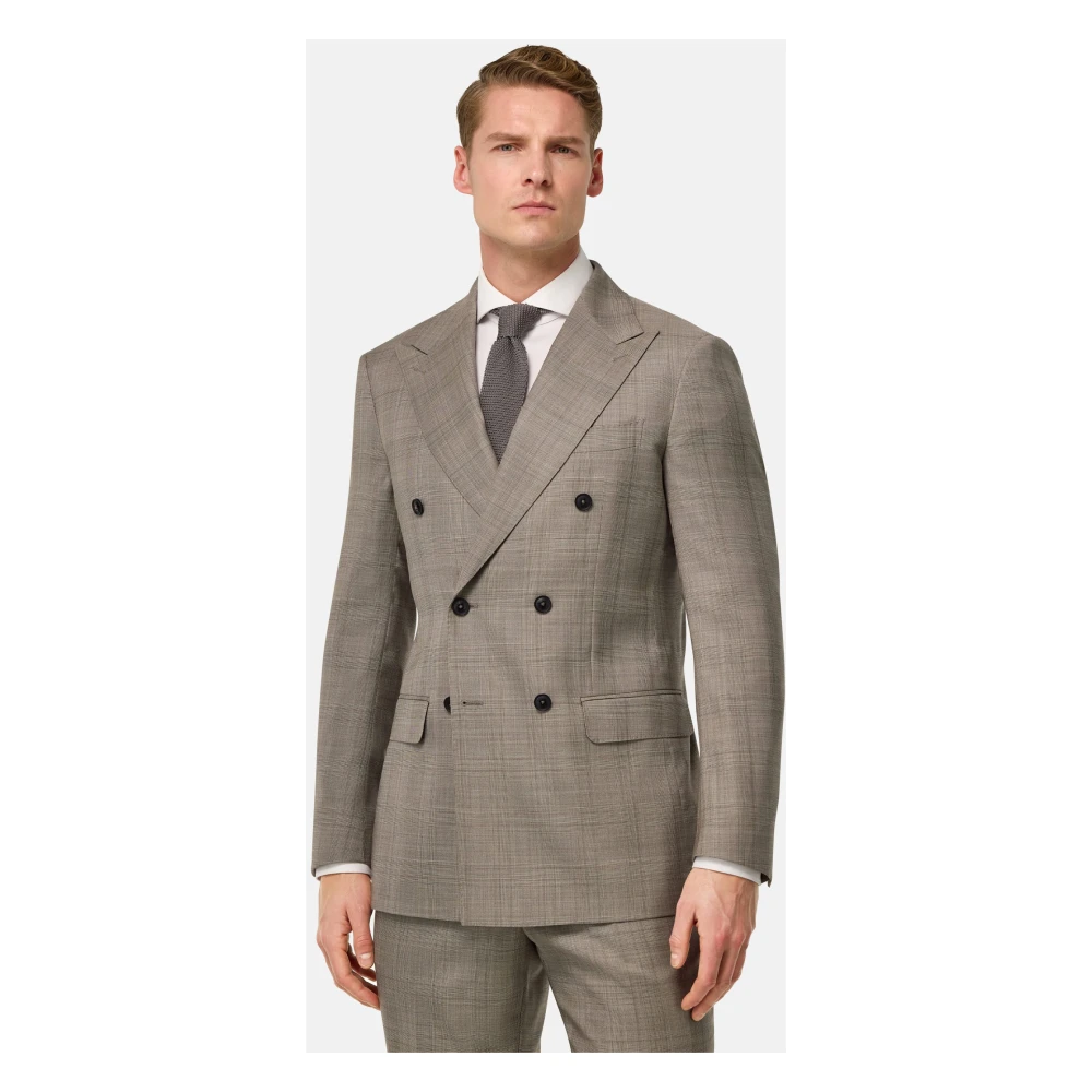 Boggi Milano Prince of Wales Check Zuiver Wol Pak Beige Heren