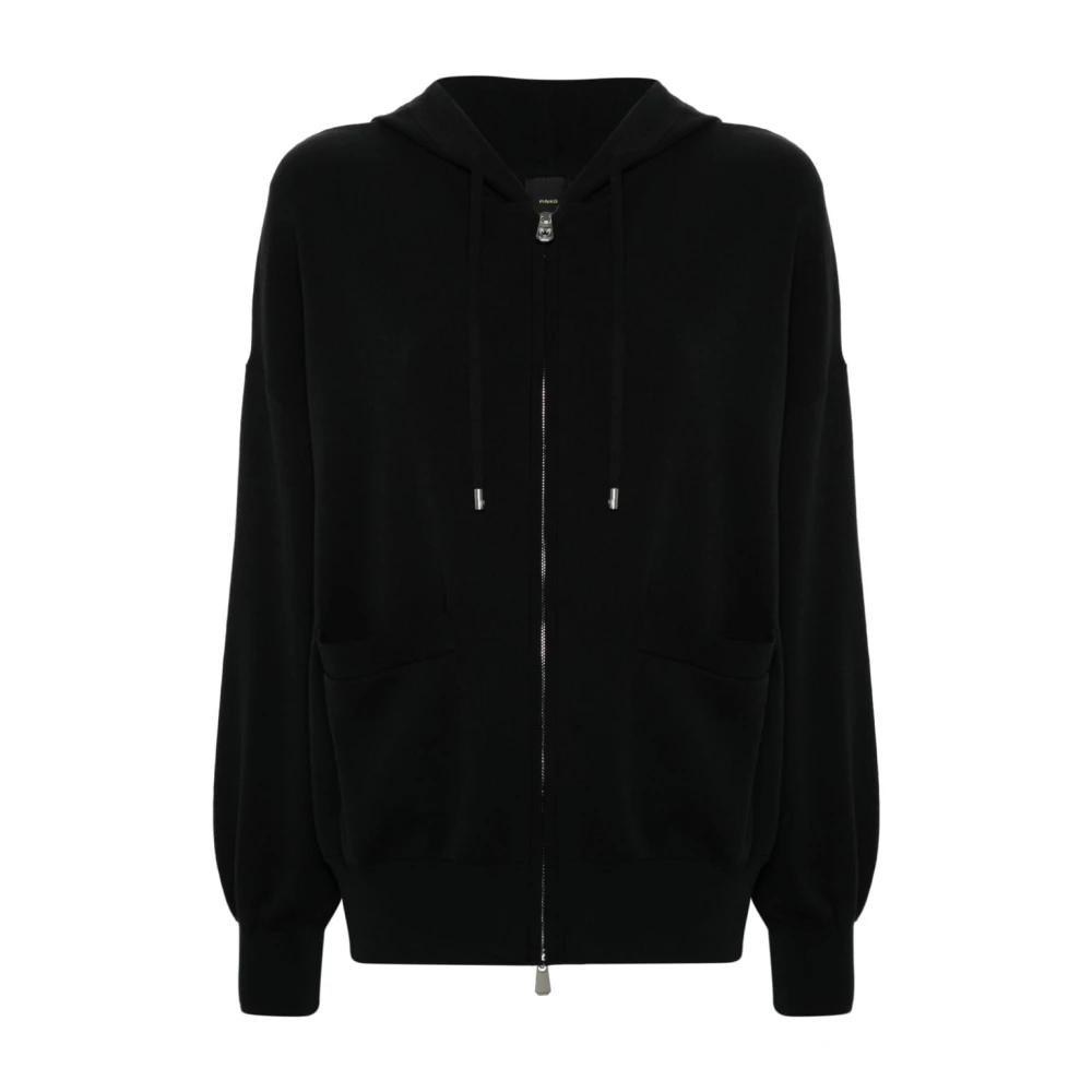 Pinko Zwarte Sweater met Rits Capuchon Black Dames