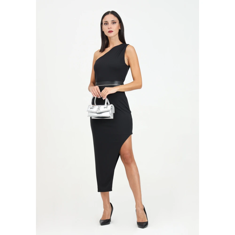 PATRIZIA PEPE Zwarte Asymmetrische One-Shoulder Jurk Black Dames