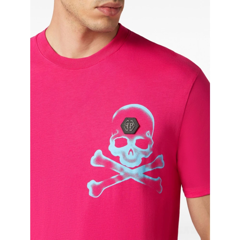 Philipp Plein Gothic Plein Ronde Hals T-Shirt Pink Heren