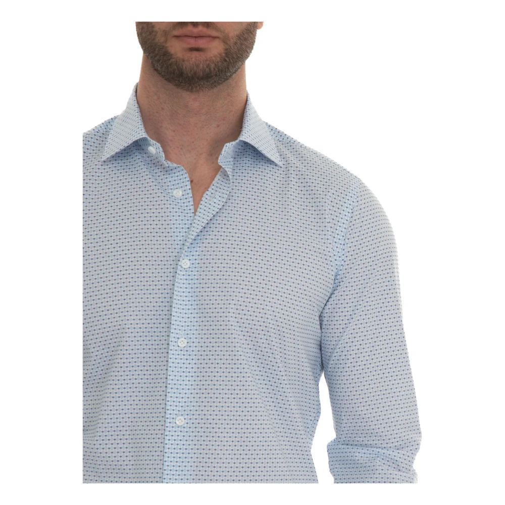 Càrrel Casual Overhemd met Italiaanse Dress Neck en Tegel Micro Print Blue Heren