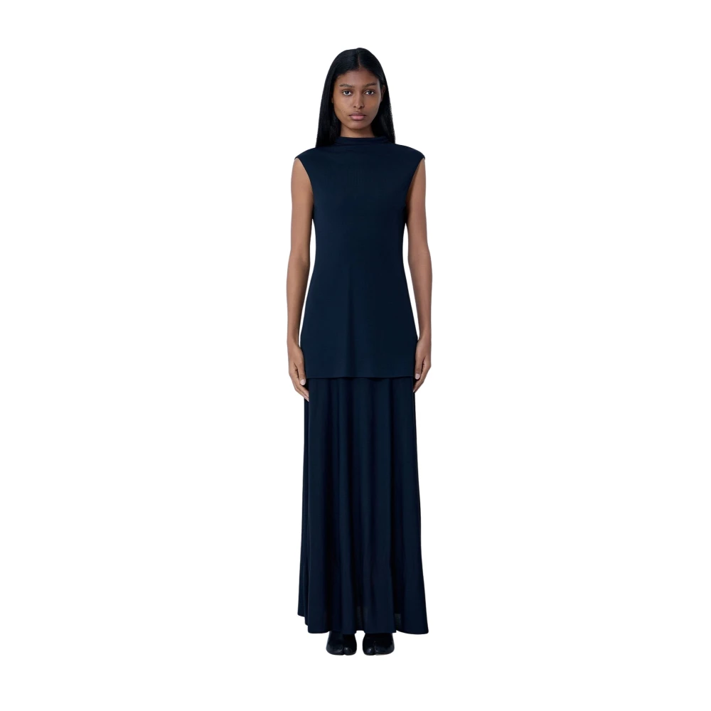 Jil Sander Women's Blue Layered Jersey Turtleneck Maxi Dress