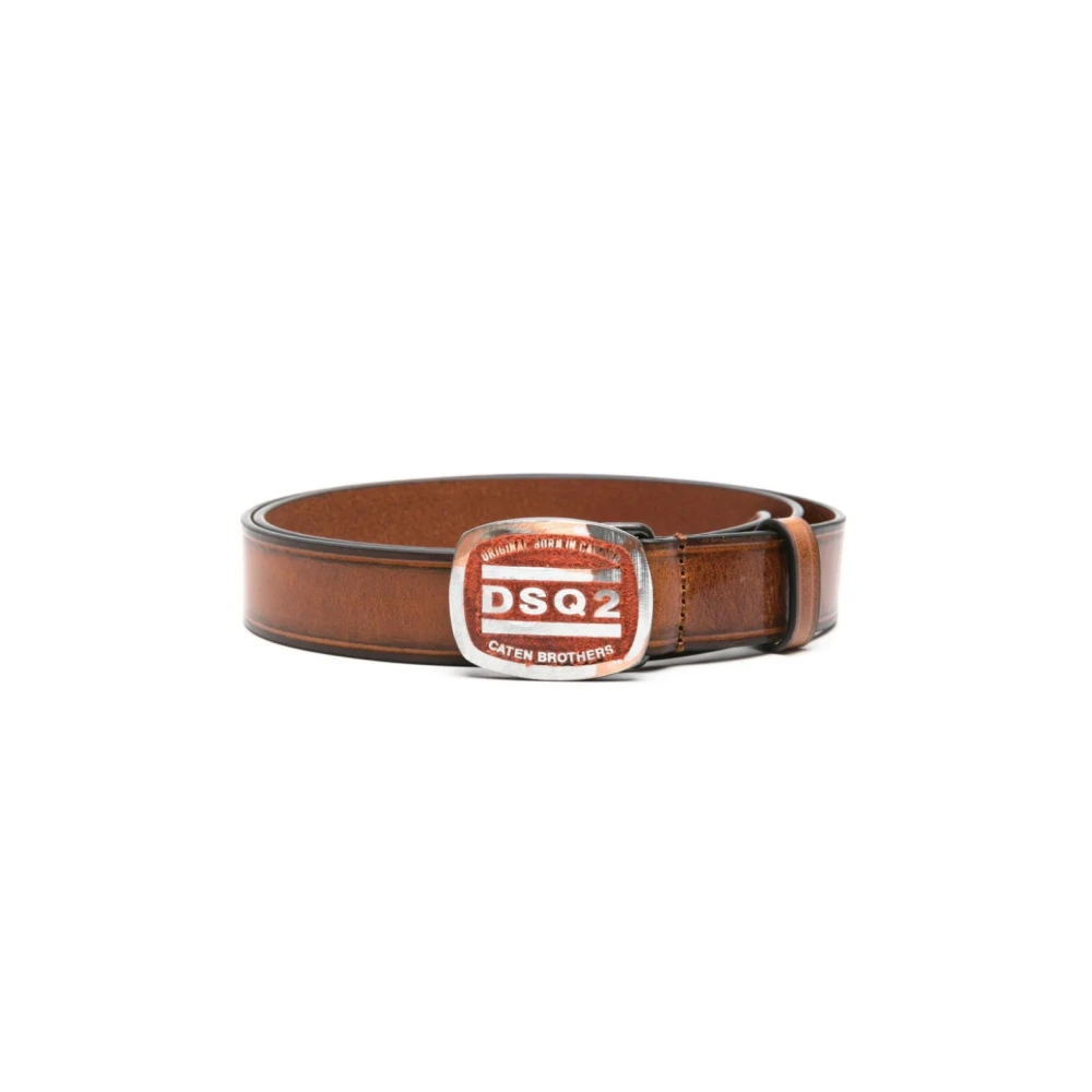 Dsquared2 Logo Gesp Riem Bruin Leer Italië Brown Heren