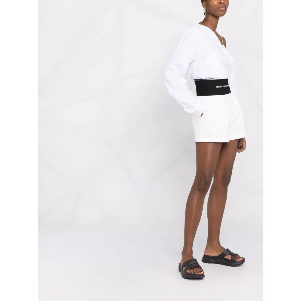 alexander wang Witte Logo Tailleband Slim Fit Shorts White Dames