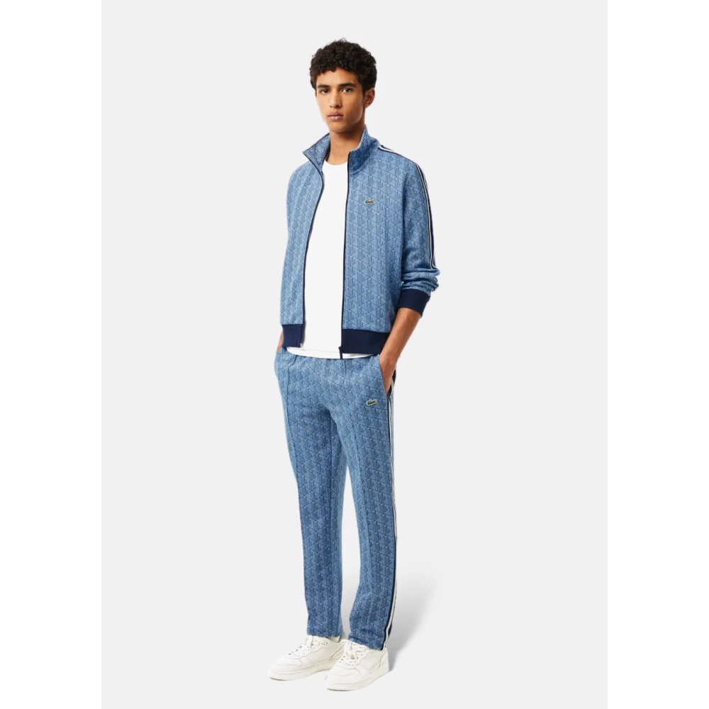 Lacoste Monogram Rits Sweater Blauw Jacquard Blue Heren