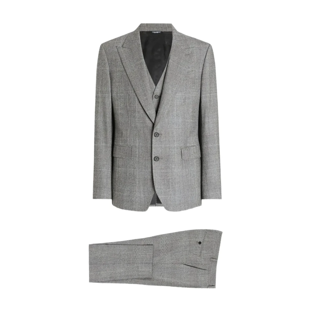 Dolce & Gabbana Men's Gray Single-Breasted Glen Plaid Suit