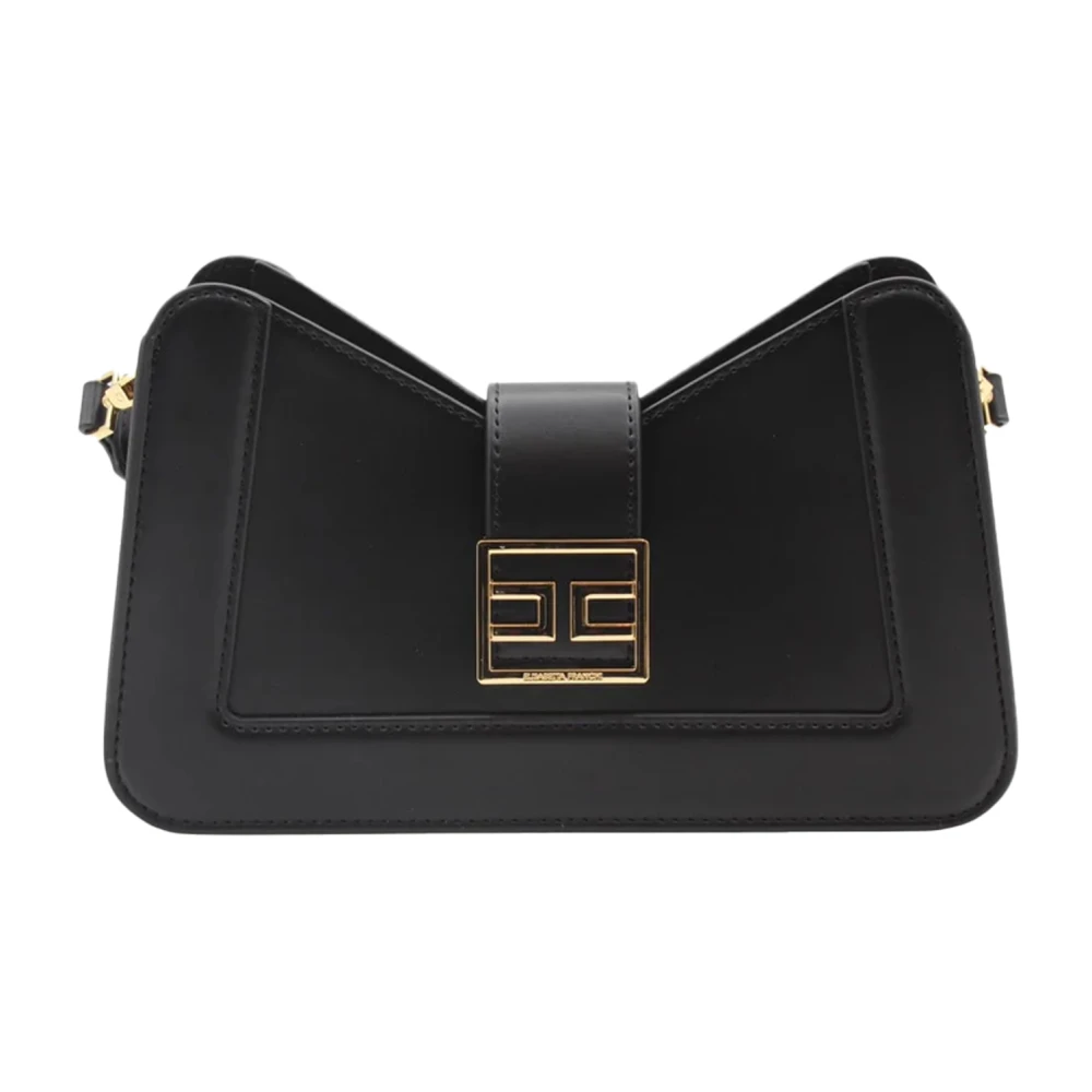 Elisabetta Franchi Zwarte tassen met gouden metalen logo Black Dames