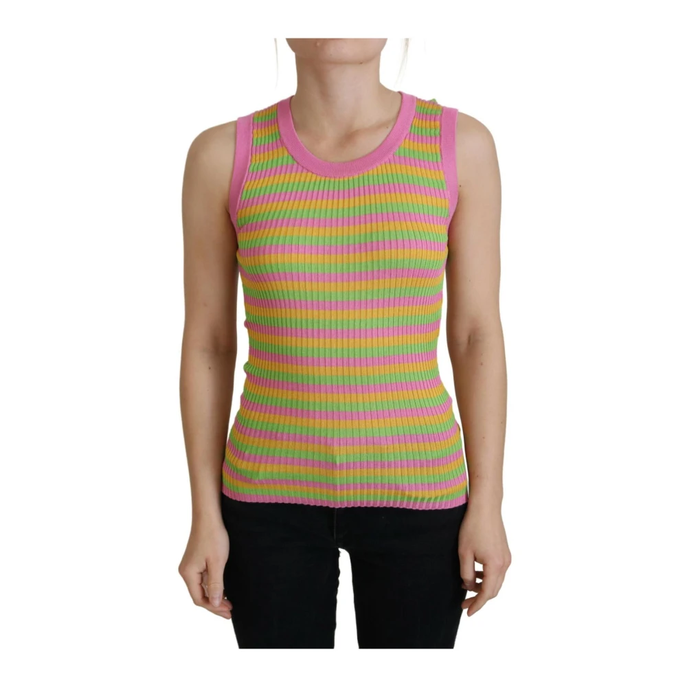 Dolce & Gabbana Women's Multicolor Silk Sleeveless Tank Top Vest - Sleeveless Tops - L - Tops